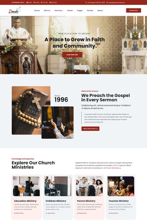 The lightweight and finely coded Deeds premium church WordPress theme 2024 is aimed at building a progressing website on multiple niches, such as church, religious propagation, nonprofit organization, ministry, church event, church donation or a church fundraising website. Church Website Design, Web Design Creative, Church Fundraisers, Event Inspiration, Nonprofit Organization, Creative Agency, Non Profit, Wordpress Theme, Website Design