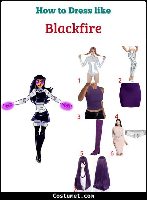 Blackfire Halloween Costume, Black Starfire Cosplay, Starfire Costume Diy, Blackfire Costume, Blackfire Cosplay, Silver Leotard, Turtleneck Leotard, Fire Costume, Holloween Costumes