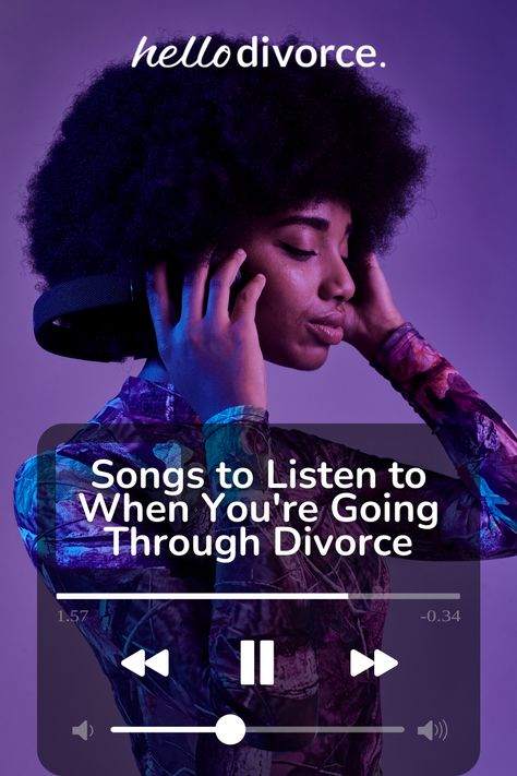 Music touches us – and heals us – in a way nothing else can. Need a reminder that you got this? Need a good cry? As you ride the emotional roller coaster of divorce, music is here to soothe you, comfort you, and remind you that you’re not alone. So whether you’re feeling pissed off, devastated, reflective, or ready to conquer the world, there’s a song for you. 

https://hellodivorce.com/already-divorced/songs-to-listen-to-when-youre-going-through-divorce Divorce Playlist, Validate Your Feelings, Going Through Divorce, Songs To Listen To When, Legal Separation, Divorce Support, Divorce Mediation, Divorce Advice, Divorce Papers