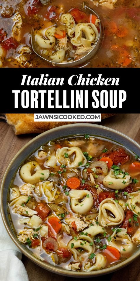 Chicken Tortalini Soup, Chicken Tortillini Soup, Italian Chicken Tortellini, Italian Style Chicken, Easy Italian Chicken, Rotisserie Chicken Recipes Leftover, Rotisserie Chicken Soup, Cheesy Tortellini, Chicken Tortellini Soup