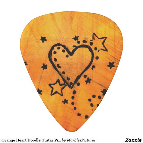 Drawing Guitar, Guitar Painted, Orange Guitar, Heart Guitar, Guitar Holder, Music Supplies, Guitar Drawing, Heart Doodle, Orange Heart