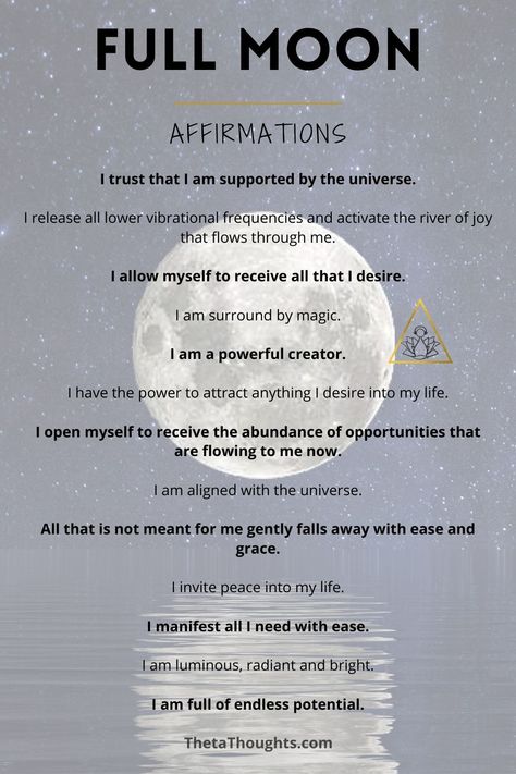 Positive affirmations that allow you to take control of your thoughts and harness their power to create massive positive momentum in your life. When you consciously choose your thoughts you shift your mindset to align with the life you desire. Full Moon Full Moon In Pisces Affirmations, Full Moon In Scorpio Affirmations, Full Moon Mantras, Full Moon Yoga Quotes, Full Moon Mantra, Full Moon In Aries 2023, Full Moon Affirmations 2023, Full Moon Affirmations, Full Moon Yoga