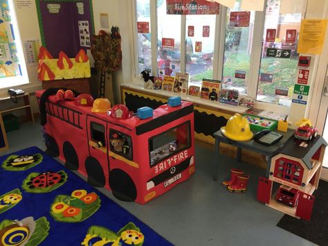 Fire Station Center Preschool, Ambulance Eyfs Activities, Fire Station Role Play Eyfs, Dramatic Play Fire Station, Preschool Fire Station Dramatic Play, Fire Station Dramatic Play, Fire Station Role Play, Firefighter Dramatic Play, Firefighter Provocation