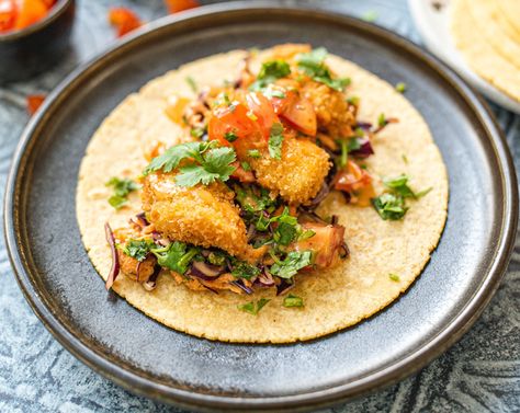 Learn more about Vegan Shrimp Tacos from SideChef! Vegan Shrimp Tacos, Shrimp Tacos Recipe, Vegan Shrimp, Edgy Veg, Shrimp Taco Recipes, Cooking App, Hearts Of Palm, Vegan Mayonnaise, Vegan Tacos