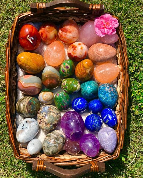 Spiritual Stone Collection on Instagram: ““Easter is the only time of the year when it is safe to put all your eggs in one basket.” 😉🧺🐣🌈 Can you name all the natural, crystal eggs…” Egg Crystals, Stone Eggs, Flying Creatures, Crystal Egg, Rare Stone, Crystal Geode, Crystal Magic, Egg Art, 7 Chakra