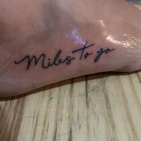 Tiny Running Tattoo, Running Writing Tattoo, Runner Tattoo For Women, Miles To Go Tattoo, Runners Tattoo Ideas Running, Runners Tattoo, Running Shoes Tattoo, Running Tattoos For Women, Running Quote Tattoos