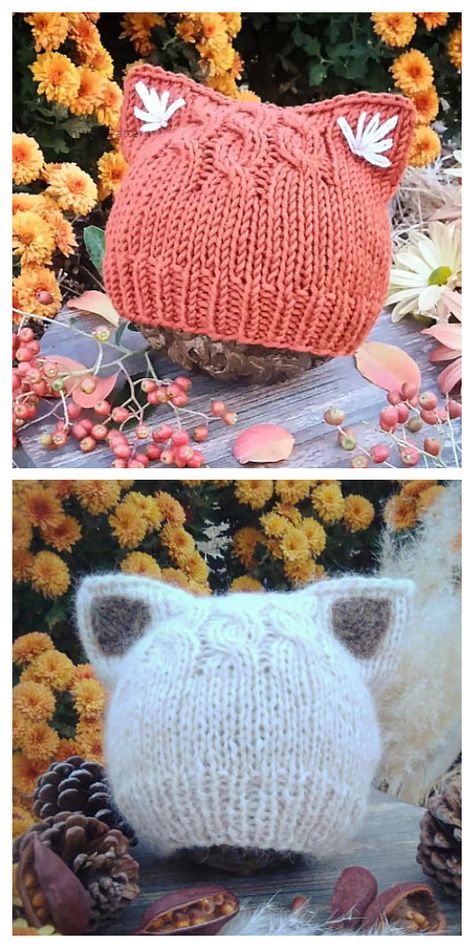 Knit Fox Ears/Cat Ears Beanie Hat Knitting Pattern Cat Ears Beanie, Knit Fox, Cat Hat Pattern, Baby Hat Knitting Patterns Free, Crochet Cat Hat, Cat Eared Beanie, Baby Hat Knitting Pattern, Hat Knitting Pattern, Knitting Patterns Free Hats