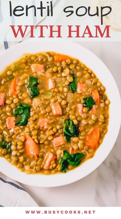 Lentil soup with ham Lentils And Ham, Ham Soup Crockpot, Lentil Recipes Crockpot, Lentil Soup With Ham, Lentil Soup Crockpot, Italian Lentil Soup Recipe, Ham And Lentil Soup, Green Lentil Soup, Ham Recipes Crockpot