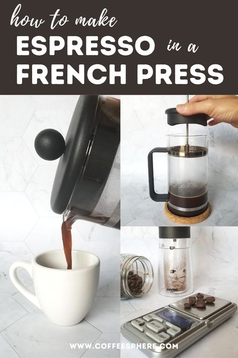 Let’s say you’re at home and want to make one of these espresso based drinks. But wait. You don’t have an espresso machine.   Not to worry. You can still make your favorite espresso based coffee drink at home using other brewing methods.   Here, we’ll teach you how to make espresso in a French press. French Press Coffee Recipe, Homemade Coffee Drinks, Espresso Recipes, Cuban Coffee, Espresso At Home, French Press Coffee Maker, French Coffee, Homemade Coffee, Coffee Press