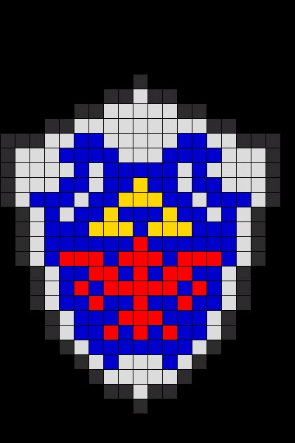 Zelda Hylian Shield Perler Bead Pattern | Bead Sprites | Characters Fuse Bead Patterns Pixel Zelda Art, Zelda Beads Pattern, Zelda Perler Bead Patterns, Legend Of Zelda Perler Beads, Link Perler Beads, Legend Of Zelda Pixel Art, Zelda Perler Beads, Zelda Pixel Art, Zelda Quilt