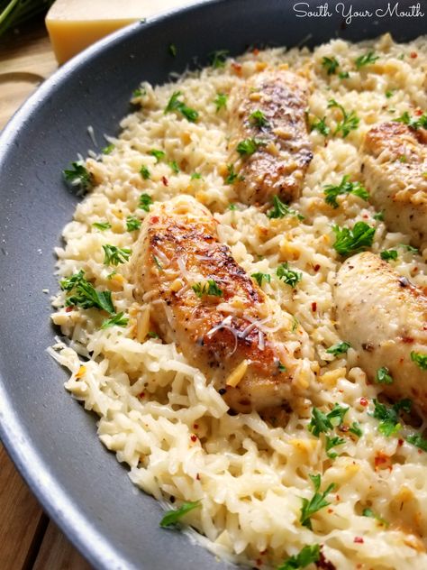 Garlic Parmesan Rice, Parmesan Rice, Chicken Scampi, Easy Skillet Meals, Easy Skillet, Hearty Meal, Chicken Dinners, Awesome Recipes, Chicken And Rice