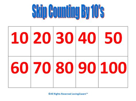 Skip count | Print off the "Skip Counting by 10's" chart and start skip counting! Counting By 10s Worksheet, Skip Counting Chart, Skip Counting By 10, Counting Chart, Counting By 10, Learning Video, Free Preschool Worksheets, Skip Counting, Mental Math