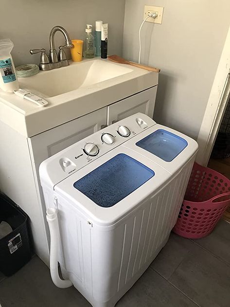 Apartment Washing Machine, Blue Appliances, Camping Washing Machine, Mini Washer And Dryer, Portable Washer And Dryer, Apartment Things, Tiny House Towns, Camper Interior Design, Trailer Conversion