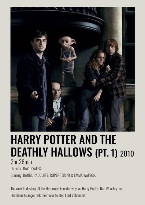 film polaroid for harry potter and the deathly hallows (pt 1) (2010) Harry Potter Minimalist, Movie Polaroids, Harry Potter Posters, Polaroid Movie Poster, Deathly Hallows Part 1, Tv Show Posters, Modele Pixel Art, Harry Potter Wall, Harry Potter Poster