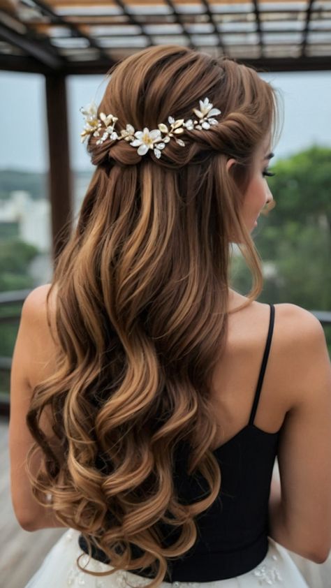 Discover stunning bridal hairstyles for long hair including half-up down easy elegant Indian updo elegant wedding veil crown Pakistani black braid style ideas and boho inspiration Elevate your bridal look with these elegant and trendy hairdos perfect for your special day Get inspired now Braided Hairstyles Crown, Elegant Curled Hair, Wedding Hairstyles Half Up Half Down With Flowers, Hairstyles For Long Hair Indian Wedding, Wedding Hair Ideas For Long Hair, Hair Braid Crown, Long Hair Styles Wedding, Half Up Half Down Wedding Hair Long, Indian Updo