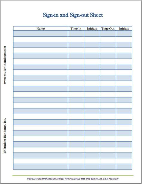 Free Printable Sign Up Sheets | Free Printable Employee or Guest Sign-in and Sign-out Sheet with Times Daycare Paperwork, Daycare Printables, Daycare Schedule, Daycare Contract, Sign Out Sheet, Home Daycare Ideas, Daycare Organization, Sign In Sheet Template, Home Childcare