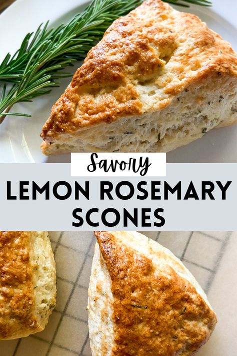 These Savory Lemon Rosemary Scones are fragrant from the use of fresh rosemary and lemon. They have a tender crumb and delicious buttery flavor. Serve as a side to a meal or as a satisfying snack alongside tea or coffee. Lemon Rosemary Scones, Rosemary Scones, Savory Scones Recipe, Breakfast Favorites, Scone Recipes, Lemon Cheese, Lemon Scones, Homemade Scones, Cheese Scones