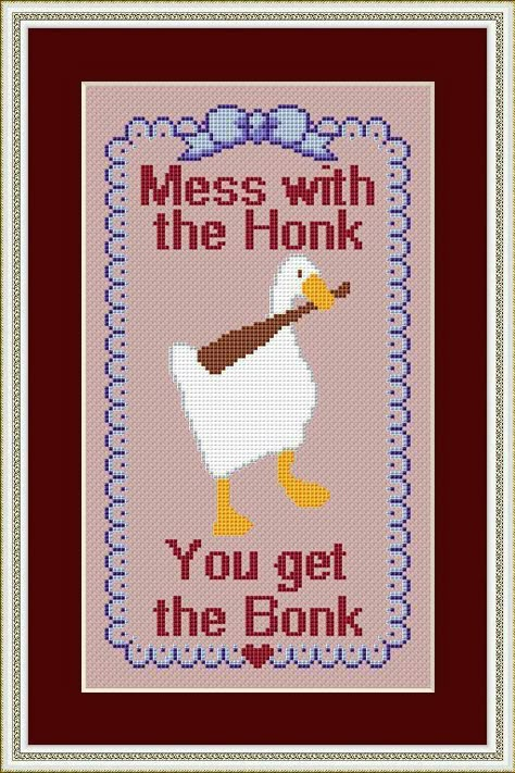 Nintendo Cross Stitch, Goose Cross Stitch, Game Cross Stitch, Snarky Cross Stitch, Cross Stitch Games, Untitled Goose Game, Cross Stitch Cute, Geeky Cross Stitch, Goose Game