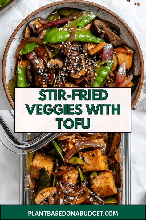 Adjust the spice level to your liking in this sesame tofu stir-fry! I love to use strong flavors when I cook with tofu. | Plant-Based on a Budget #vegan #recipe #tofu #stirfry #sesame Tofu Mushroom Recipe, Air Fried Tofu, Tofu Bites, Recipe Tofu, Budget Vegan, Tofu Recipes Healthy, Sesame Tofu, Cooking Tofu, Stir Fry Ingredients