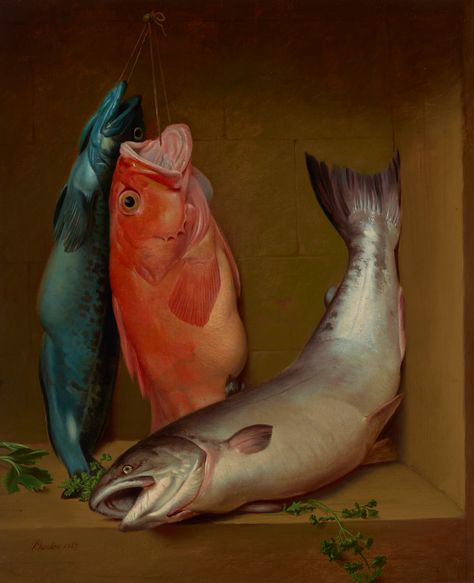 Ling Cod, Red Vermillion and Salmon Fish Still Life, Fish Paintings, Still Life Landscape, American Fine Art, Salmon Oil, Landscape Portrait, Graffiti Murals, Still Life Paintings, Life Paintings