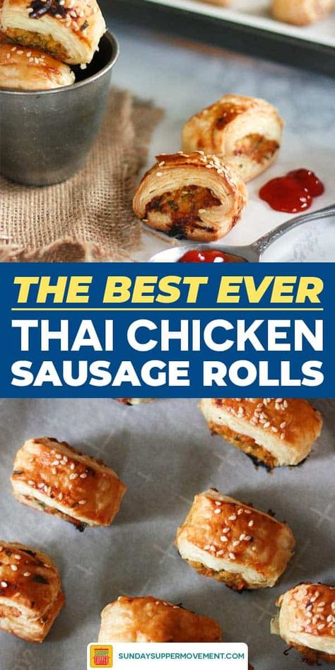 Best Sausage Roll Recipe, Chicken Sausage Rolls, Sausage Roll Recipe, Homemade Sausage Rolls, Sausage Rolls Recipe, Thai Sauce, Game Day Party, Best Sausage, Sausage Roll