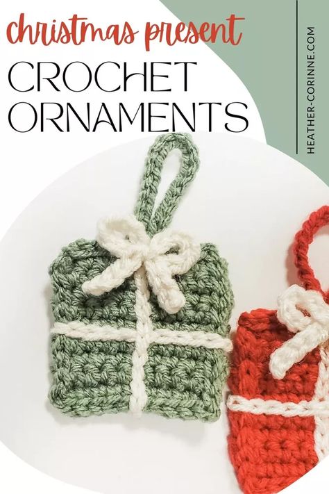 Present Ornaments, Crochet Christmas Ornaments Free Pattern, Christmas Applique Patterns, Easy Applique, Crochet Christmas Garland, Crochet Christmas Ornaments Free, Crochet Ornament Patterns, Crocheted Christmas, Crochet Garland