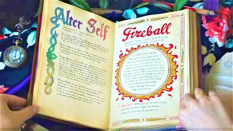 A crafty Dungeons and Dragons fan has created a real spellbook for their D&D Wizard, recreating their known 5e spells with gorgeous calligraphy. Larp Spellbook, Wizard Spellbook, Spellbook Diy, Diy Spellbook, Dnd Spellbook, 5e Spells, Dnd Wizard, Gorgeous Calligraphy, Dnd Backgrounds