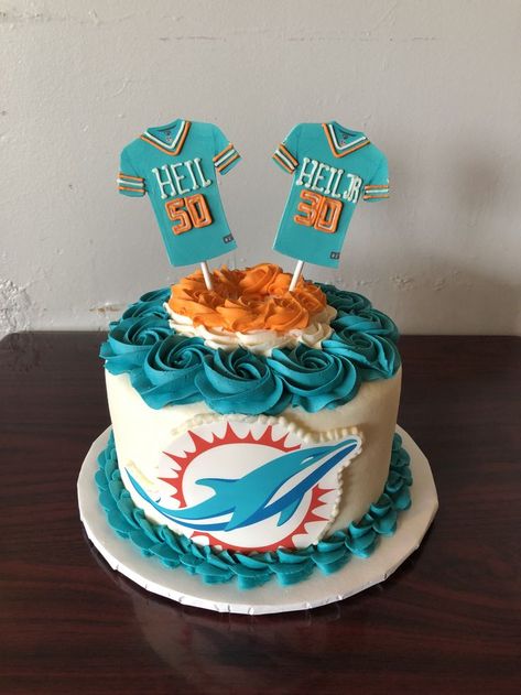 Miami Dolphins Cake, Dolphin Cakes, Jersey Cake, Sport Cakes, Miami Dolphins, Dolphins, Cake Decorating, Miami, Birthday Cake