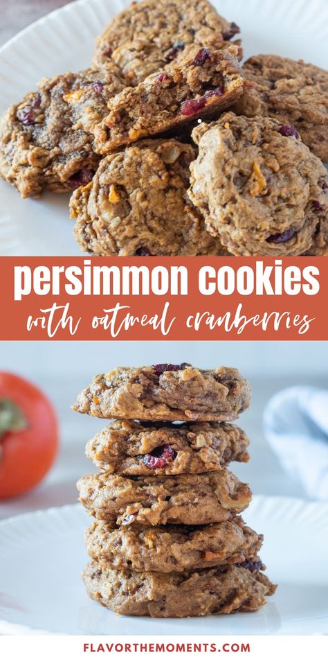 Persimmon Cookies are soft, chewy and packed with warm cinnamon, orange zest and sweet persimmon flavor! They're completely addictive and so easy to make! #hachiya #persimmon #cookies Persimmon Muffins Recipe, Easy Persimmon Cookies Recipe, Persimmon Muffins, Persimmon Cookie Recipe, Persimmon Cookies, Persimmon Bread, Persimmon Recipes, Persimmon Fruit, Monster Munch