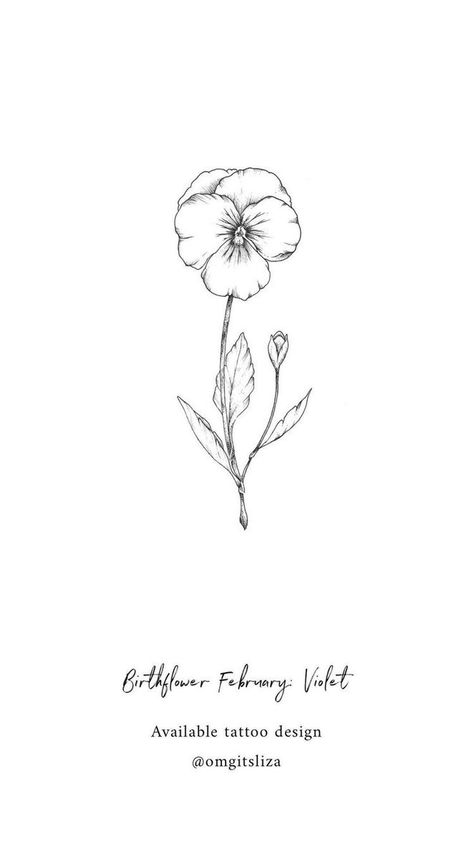 Violet Flower Drawing, Pansy Tattoo, Violet Flower Tattoos, Cosmos Tattoo, Animal Design Tattoo, Violet Tattoo, K Tattoo, Animal Tattoo Ideas, Birth Flower Tattoos