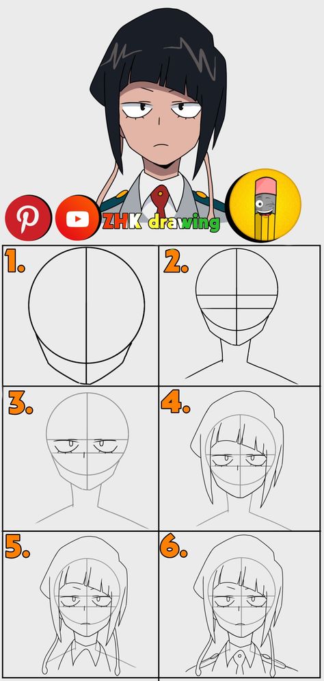 Cute Anime Drawing Tutorial, How To Draw Bnha Style, Anime Draw Tutorial, How To Draw Mha Characters, Mha Tutorial, Mha How To Draw, Art Anime Tutorial, Drawing Of My Hero Academia, Basic Anime Drawing