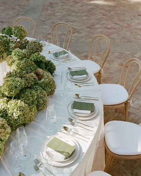 Green Hydrangea Wedding, Green Tablescape, Garden Chic, Wedding Aesthetics, Hydrangeas Wedding, 2025 Wedding, Green Table, Greek Wedding, Wedding Linens