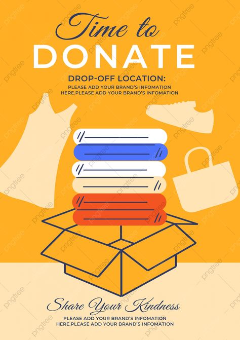 Donation Flyer, Clothes Illustration, Brochure Design Layout, Donation Box, Brochure Layout, Summer Yellow, Flyer Poster, School Posters, Poster Ideas