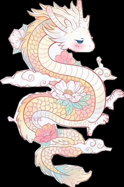 Cute Dragon Stickers, Kawaii Dragon Tattoo, Chinese Dragon Art Drawing, Cute Dragon Doodle, Cute Dragon Drawing Kawaii, Cute Dragon Illustration, Chibi Tattoo, Dragon Drawing Sketches, Cute Chinese Dragon