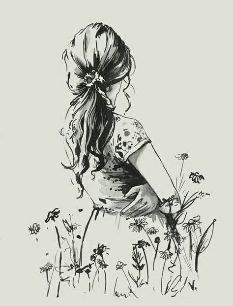 White Drawing, Black And White Drawing, Pencil Drawing, A Girl, Pencil, Black And White, Flowers, Hair, White