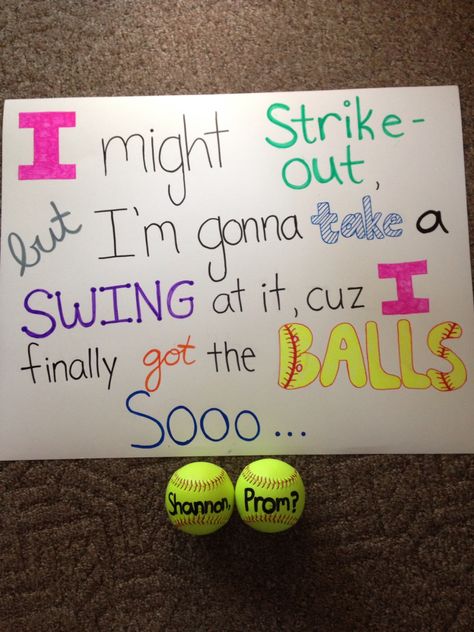 Softball promposal                                                                                                                                                                                 More Softball Promposal, Sadies Proposal, Cute Hoco Proposals, Softball Posters, Formal Proposals, Cute Promposals, Prom Posters, Cute Homecoming Proposals, Cute Prom Proposals