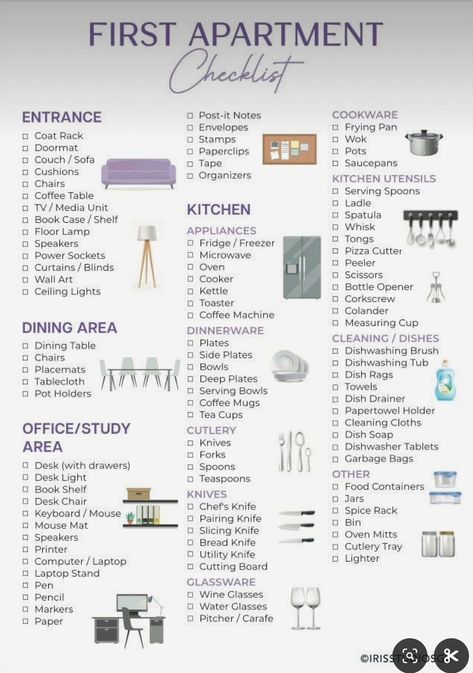 Apartment Kitchen Must Haves List, Needs For Apartment, Pinterest Home Decor, First Time Homeowner Essentials, First Apartment Shopping List, Living Room Needs List, Apartment Shopping Checklist, What To Buy For A New House, Kitchen Necessities List Apartment