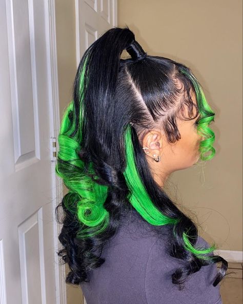 Green Quick Weave Hairstyles, Prom Background, Black Girls Hairstyles Weave, Black Kids Braids Hairstyles, Skunk Stripe, Girl Hair Colors, Black Hair Dye, Cute Hair Colors, Black Ponytail Hairstyles