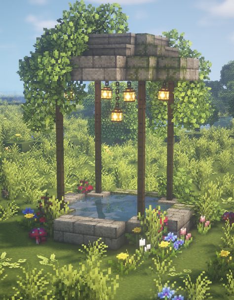 Click through to see my YouTube tutorial for this build with all the block info and mod details! 🍄🌿✨ #minecraft #minecraftfairy #fairy #fae #faerie #fairytail #fairytale #magic #magical #cottagecore #minecraftcottagecore #minecraftfairytale #gazebo #minecraftfairytail Fairytale Minecraft, Magical Cottagecore, Aesthetic Minecraft Builds, Minecraft Garden, Rumah Minecraft Sederhana, Minecraft Interior Design, Bangunan Minecraft, Minecraft House Plans, Minecraft Farm