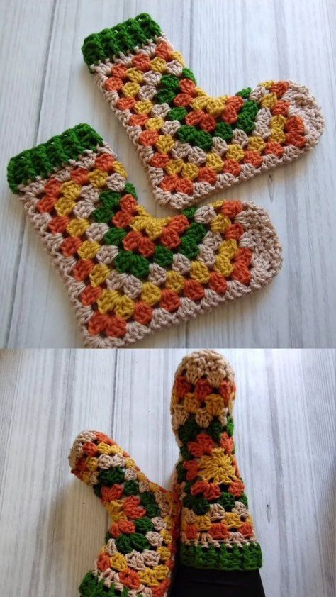 Granny Square Socks Free Pattern, Crochet Socks Tutorial, Granny Square Slippers, Natural Language Processing, Crochet Socks Pattern, Crochet Slippers Free Pattern, Crochet Shoes Pattern, Crochet Slipper Pattern, Mode Crochet