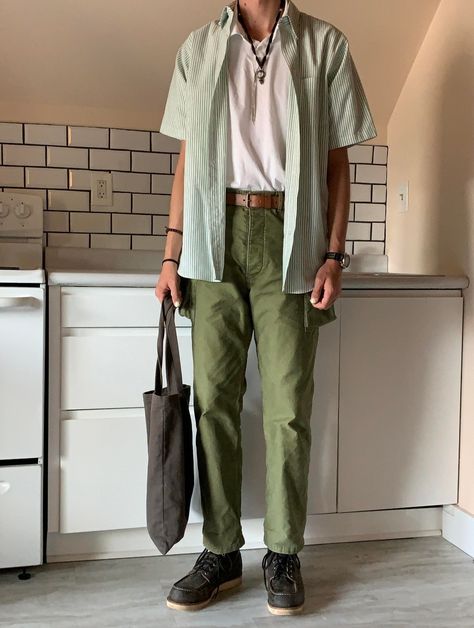 Easter Fits Men, Mens Outfits Summer 2023, Pastel Green Outfit Men, Male Green Outfit, Soft Masculine Outfits, Artsy Male Outfits, Summer Masculine Outfits, Artsy Boy Aesthetic Outfits, Softboy Outfits Summer