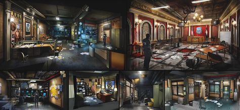 Police Station Concept Art from Resident Evil 2 (2019) #art #artwork #gaming #videogames #gamer #gameart #illustration #conceptart Horror Maze, Station Map, Resident Evil 2, Building Concept, Background Ideas, Scene Art, Police Station, Visual Development, Environment Design