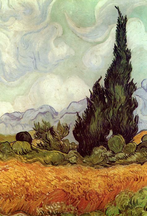 Van Gogh Cypress Tree, Cypress Trees Painting, Wheat Field With Cypresses, Van Gogh Drawings, Van Gogh Landscapes, Graphic Wall Art, Vincent Van Gogh Art, Arte Van Gogh, Wheat Field