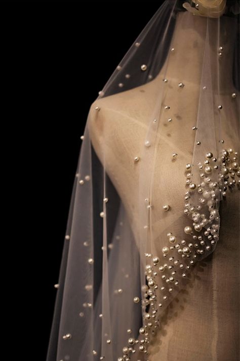 One-tier Cut Edge Tulle Chapel Veils with Pearls CV0348 | Cocomelody Pearl Vale Wedding, Jeweled Veil, Pearl Veils Bridal, Wedding Veil Pearls, Diamond Veil, Pearl Veil Wedding, Pearl Wedding Veil, Embellished Wedding Veil, Crystal Cathedral