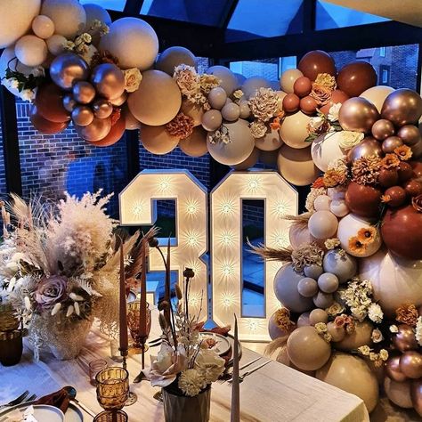 Poppy - Kent Balloons on Instagram: “Right I'm on my cosy Autumnal colours now 🍁🍂 30th birthday celebrations at home styled beautifully by @mylittleteaparty @essexeventhire…” 30th Birthday Balloon Arch, Birthday Balloon Arch Ideas, Balloon Arch Ideas, Birthday Setup, 30th Birthday Balloons, Balloon Arch Decorations, 30 Balloons, Romantic Candlelight, Party Organization