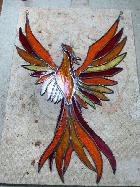 Stained Glass Phoenix Bird, Phoenix Stained Glass Pattern, Broken Glass Crafts, Dragonfly Stained Glass, Antique Stained Glass Windows, Glass Art Design, Stained Glass Patterns Free, Antique Stain, Stained Glass Birds