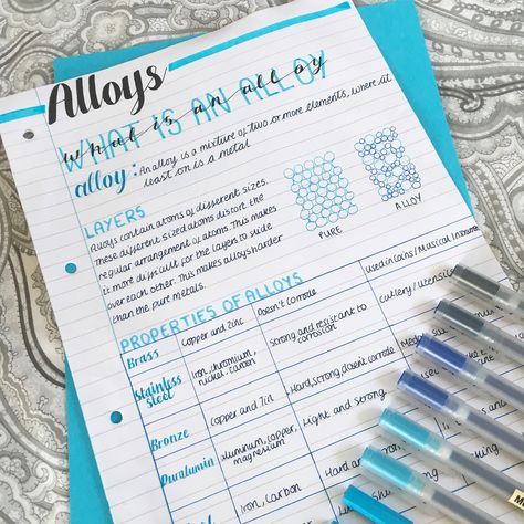 AlwaysStudying on Instagram: “Alloys - Chemistry - - - - - #gcsechemistry #gcsechemsitry2018 #gcse2018 #gcse #studygram #studyblr #studynotes #stabilo #notestagram…” Alloys Chemistry, Gcse Chemistry Revision, Chemistry Revision, Gcse Chemistry, Nurse Study, Nurse Study Notes, Gcse Science, Chemistry Notes, Nursing Study