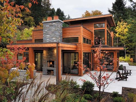 West Coast Contemporary Homes, West Coast Contemporary, Modern Mountain Home, Contemporary Homes, Mountain Home, Dream House Exterior, Wooden House, House Architecture Design, House Goals