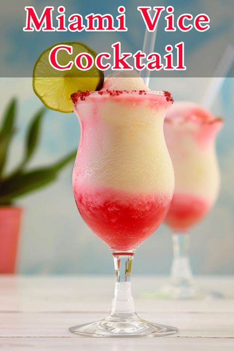 Miami Vice Drink, Boozy Milkshake Recipes, Summer Rum Cocktails, Dark Rum Cocktails, Rum Cocktails Easy, Frozen Strawberry Daiquiri, Cream Of Coconut, Boozy Milkshake, Daiquiri Cocktail