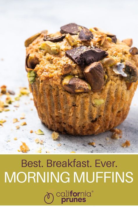 This recipe was inspired by one of our California Prune growers, Ranvir Singh. After hearing about his grandmother’s top-secret Prune + Bran muffin recipe, we set off to create our own version of her heritage recipe for morning muffins. Dark chocolate chunks are optional, but highly recommended! #healthybreakfast #muffins @cagrown Prune Muffins, Bran Muffin Recipe, Hearty Breakfast Recipes, Morning Muffins, Prune Recipes, Flax Muffins, Bran Muffin, Bran Muffin Recipes, Dreamy Desserts